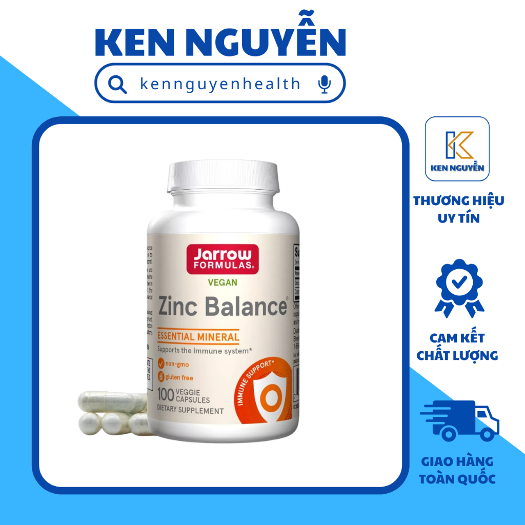Jarrow Formulas Zinc Balance 100 Viên | Kẽm L-Methionine + Đồng Hỗ Trợ Miễn Dịch, Da Khỏe & Tóc Móng