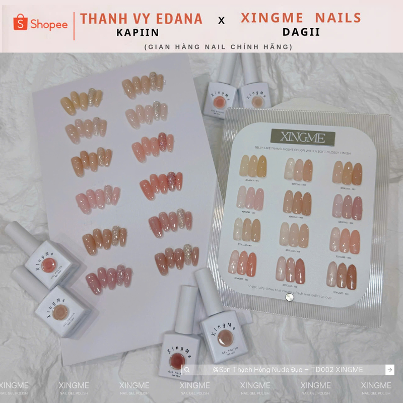 Sơn móng XINGME Nail (set 12 màu)(Sơn thạch đục màu Hồng Nude TD02 sét 12 màu Tặng bảng màu Mica)