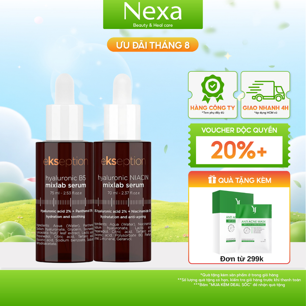 Combo Serum Giảm Mụn Mờ Thâm Ekseption Niacinamide + B5 – Phục Hồi Da, Cấp Ẩm Sâu, Dịu Nhạy Cảm