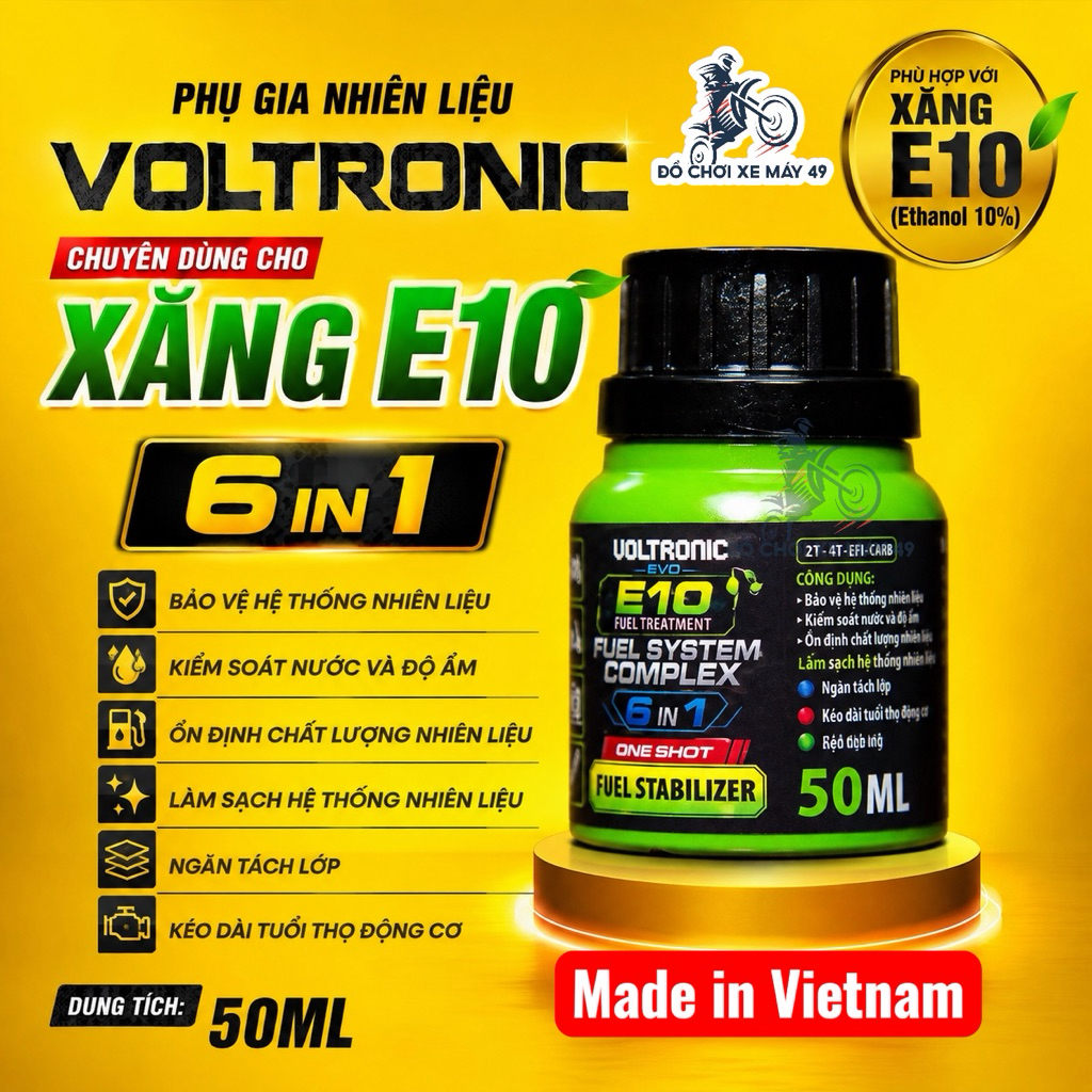 [MH] ( E10 - 50ML ) Phụ gia nhiên liệu Voltronic EVO E10 Treatment - Fuel System Stabilizer  Complex