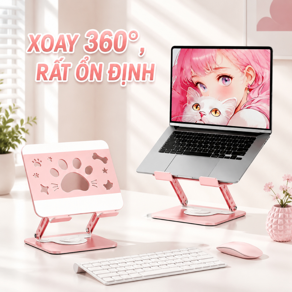 Giá đỡ Laptop Chân Xoay 360 Độ, Đế Tản Nhiệt Kê Laptop Máy Tính, Kim Loại Kệ…
