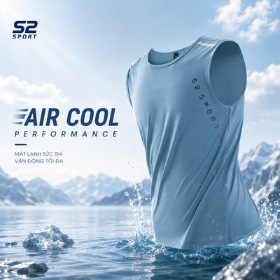 Áo tanktop thể thao nam cao cấp S2 SPORT Air Cool mát lạnh mềm mại co giãn tập Gym chạy bộ - STT05