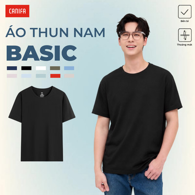 Áo phông cổ tròn nam CANIFA áo thun trơn basic 8TS26A002