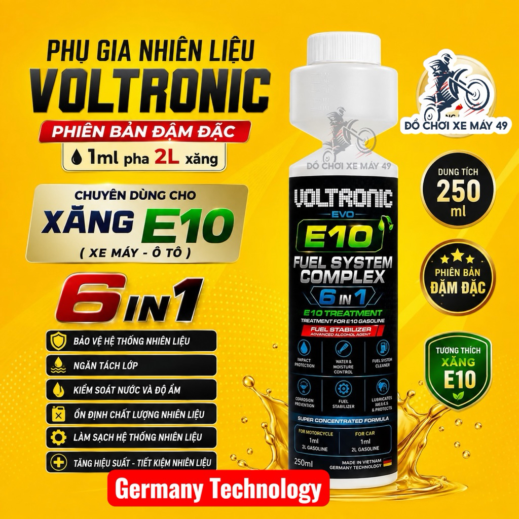 ( E10 - 250ML ) Phụ Gia Nhiên Liệu xăng  Voltronic EVO Fuel System Stabilizer  Complex[6 IN 1]– E10 