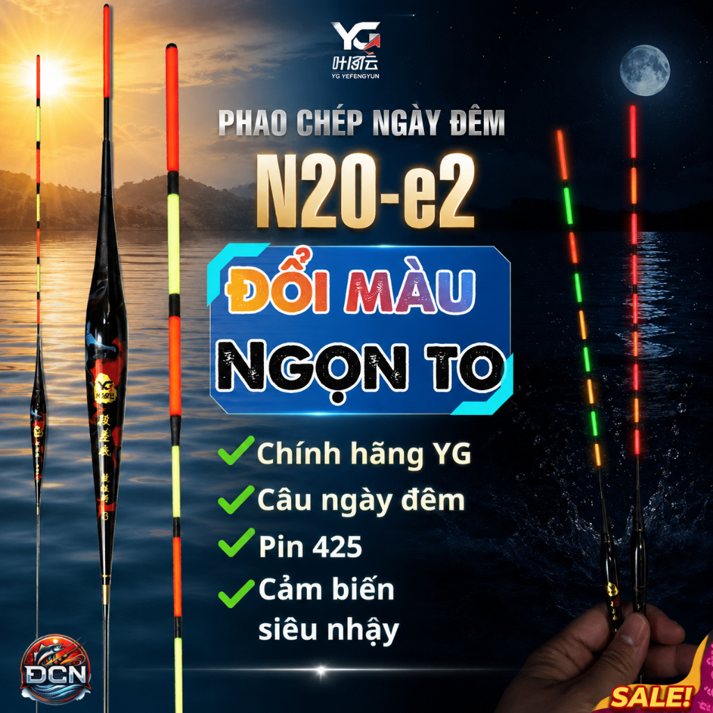 Phao câu cá ngày đêm Đổi màu Tăm to YG N20- E2 Tặng kèm pin 425