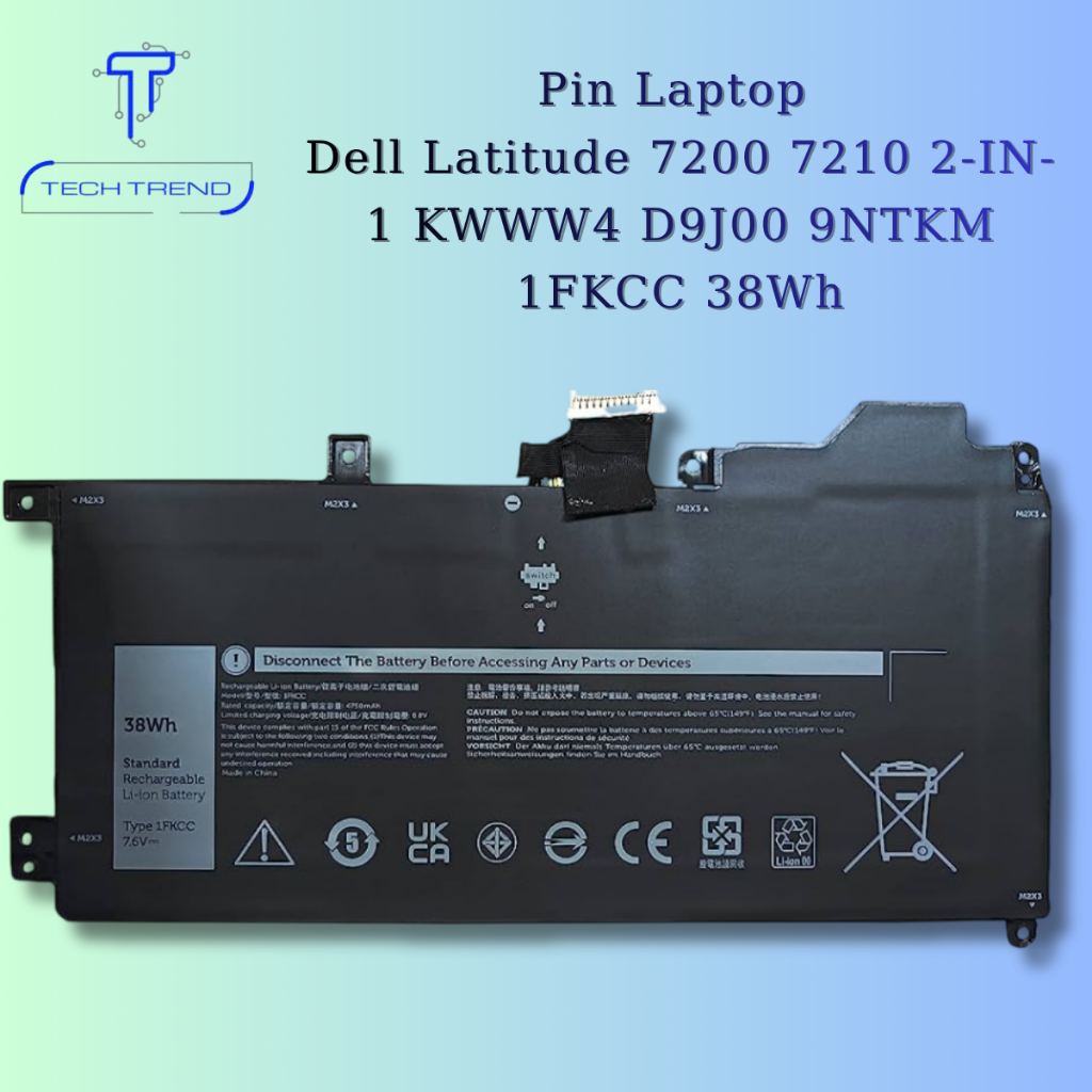 Pin laptop tương thích Dell Latitude 7200 7210 2-IN-1 KWWW4 D9J00 9NTKM 1FKCC 38Wh Zin chất lượng ca