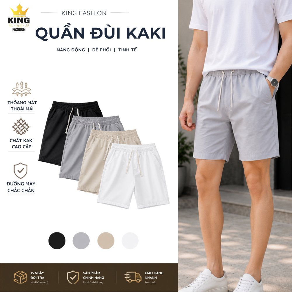 Quần Đùi Kaki Nam Nữ King Fashion From Trên Gối Tôn Dáng, Cạp Chun Thoáng Mát KK-QĐ