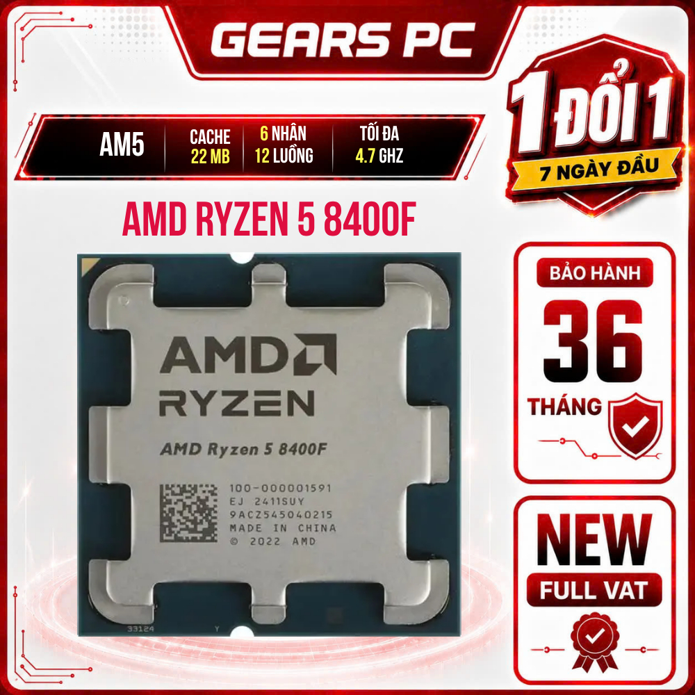 [FULL VAT]Bộ vi xử lý AMD Ryzen 5 8400F TRAY - Bảo Hành 36 Thàng