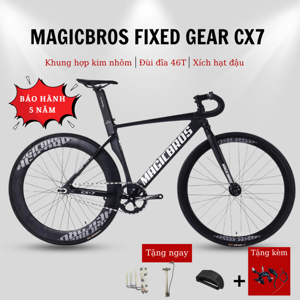 [TẶNG PHANH] Xe Đạp Fixed Gear MagicBros CX7 Khung Nhôm 6061 Không Mối Hàn Vành Cao Hub LEGEND Siêu 