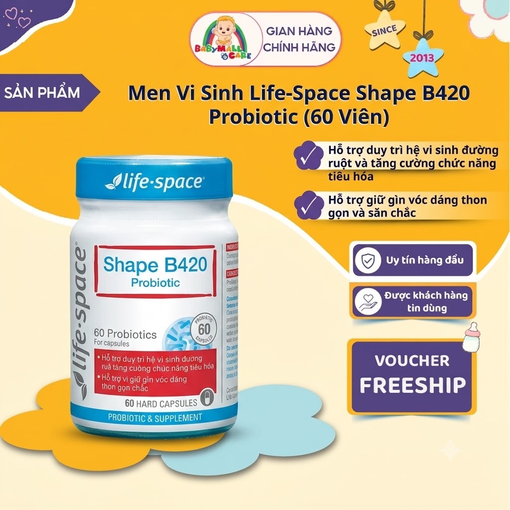 Men Vi Sinh Life Space Shape B420 Probiotic Hỗ Trợ Vóc Dáng 60 Viên Babymall & Care