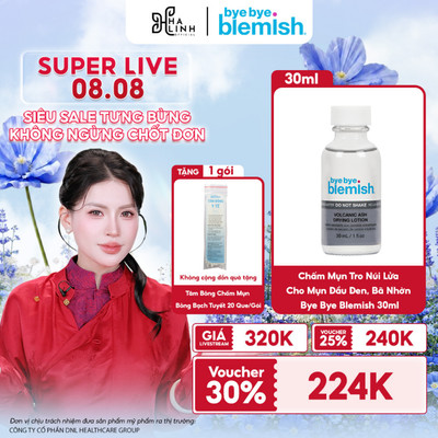 [Võ Hà Linh x Bye Bye Blemish]  Chấm Đẩy Mụn Đầu Đen, Đầu Trắng, Bã Nhờn, Giảm Viêm Từ Tro Núi Lửa Tặng Tăm Bông 30ml