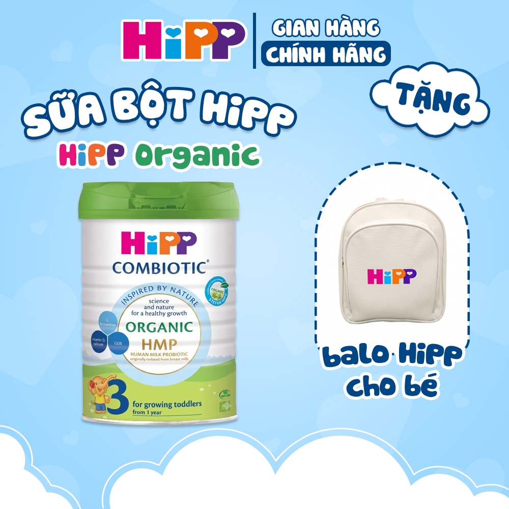 (2 Lon tặng 1 Balo) Sữa bột công thức HiPP 3 Organic Combiotic 800g hỗ trợ tiêu hóa cho trẻ