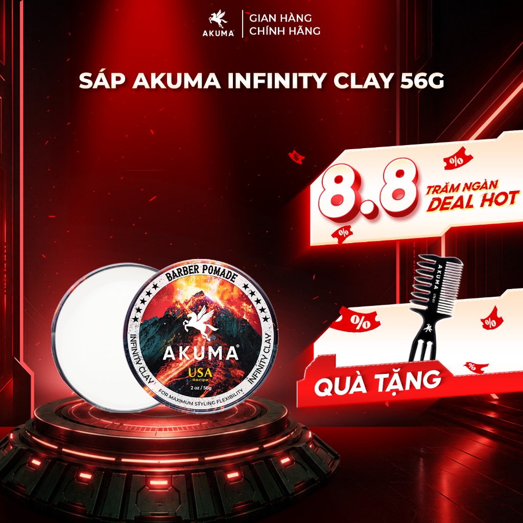 Sáp Vuốt Tóc AKUMA INFINITY CLAY Hàng Chính Hãng, Độ Bóng Mờ Tự Nhiên Akuma