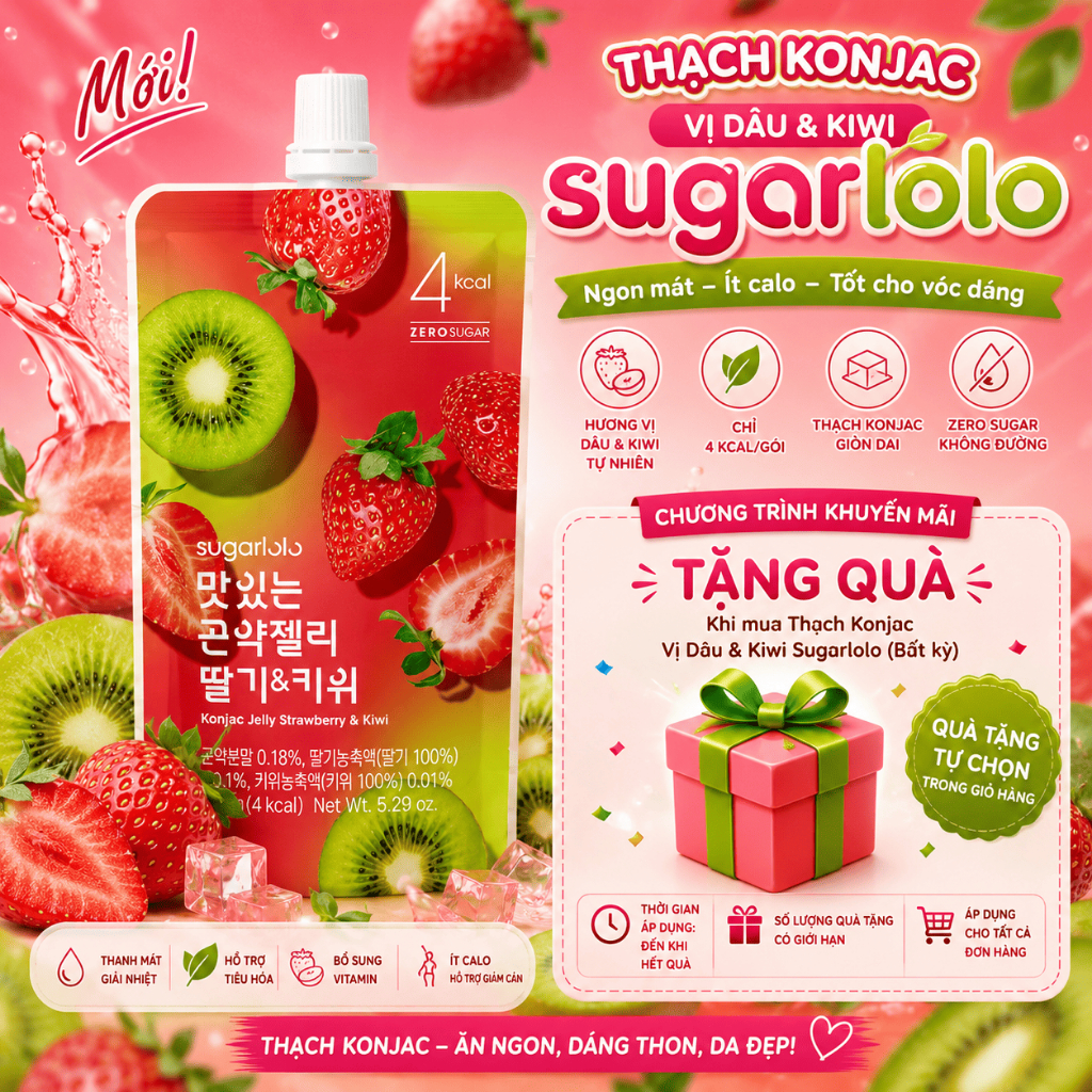 [HSD 29/10/2026]Thạch Konjac Vị Dâu & Kiwi Sugarlolo - Sugarlolo Konjac Jelly Strawberry & Kiwi