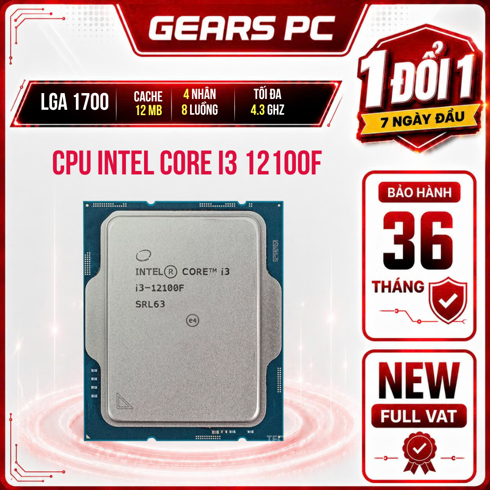 [FULL VAT] Bộ vi xử lý Intel Core i3 12100F NEW - Bảo hành 36 Tháng