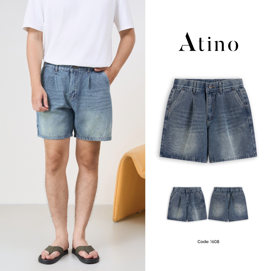 Quần Short Jeans ATINO Ống Rộng, Chất Vải Mềm Đứng Form, Màu Xanh Wash Năng Động 30.1.1599