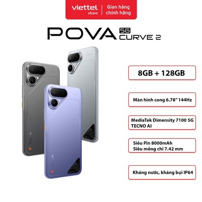 Điện thoại TECNO POVA Curve 2 5G 8GB + 128GB| Siêu Pin 8000mAh| Siêu Mỏng| Màn cong| Dimensity 7100