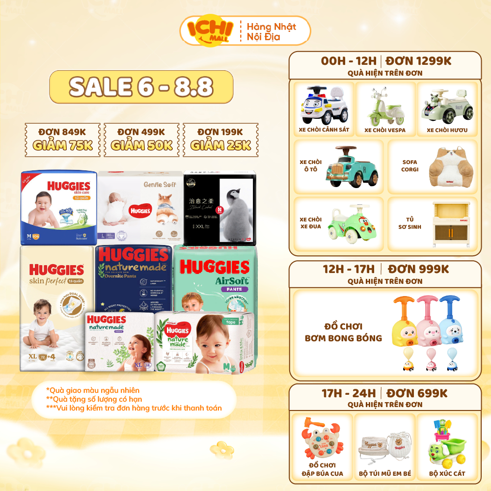 KOL-[SP có voucher Live X]Bỉm dán quần HUGGIES Platinum Nature Made size M58/L44/XL38/XXL26/S82/NB60