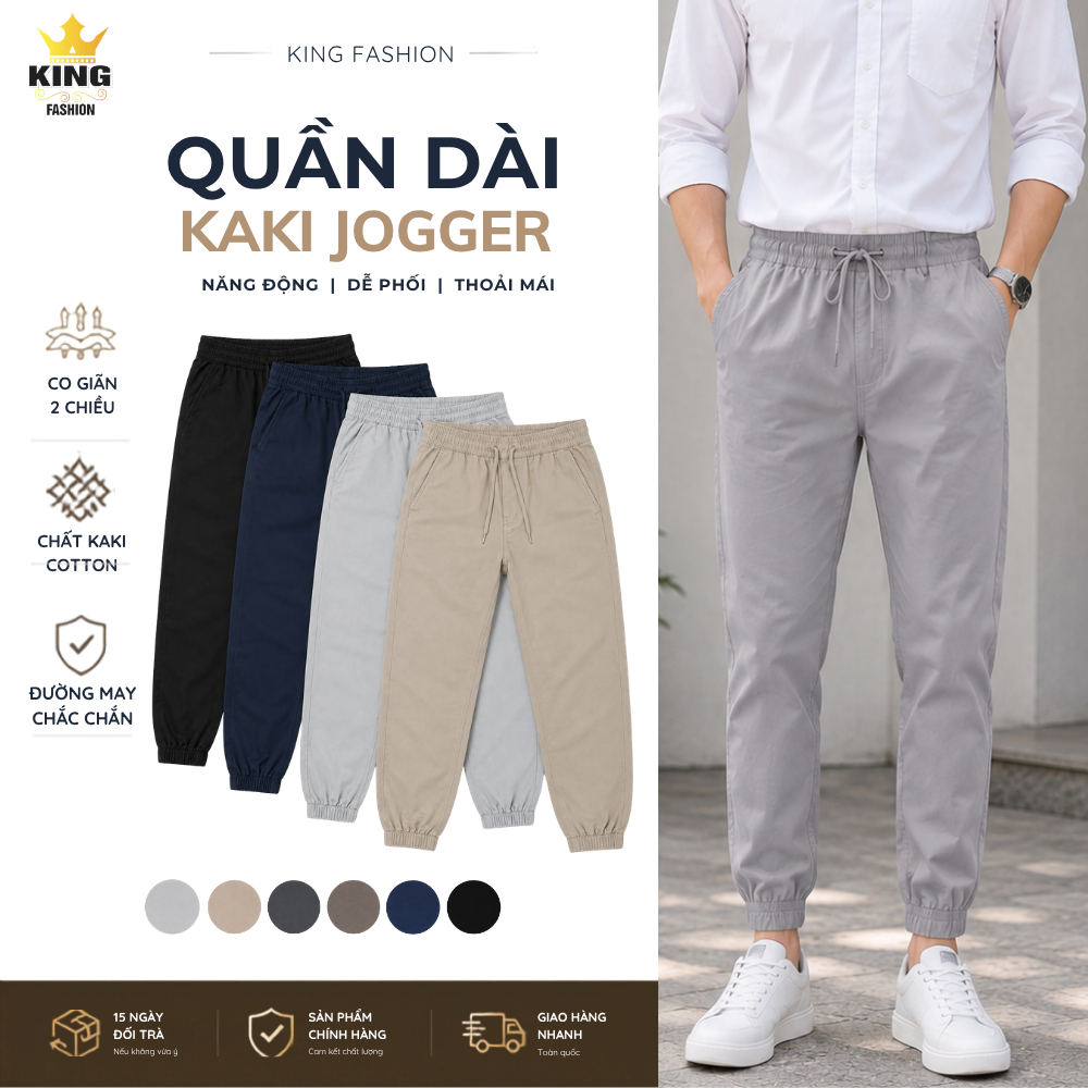 Quần Dài Jogger Kaki Nam KING Fashion Lưng Thun Co Giãn Form Thể Thao Trẻ Trung - KK-QDJO
