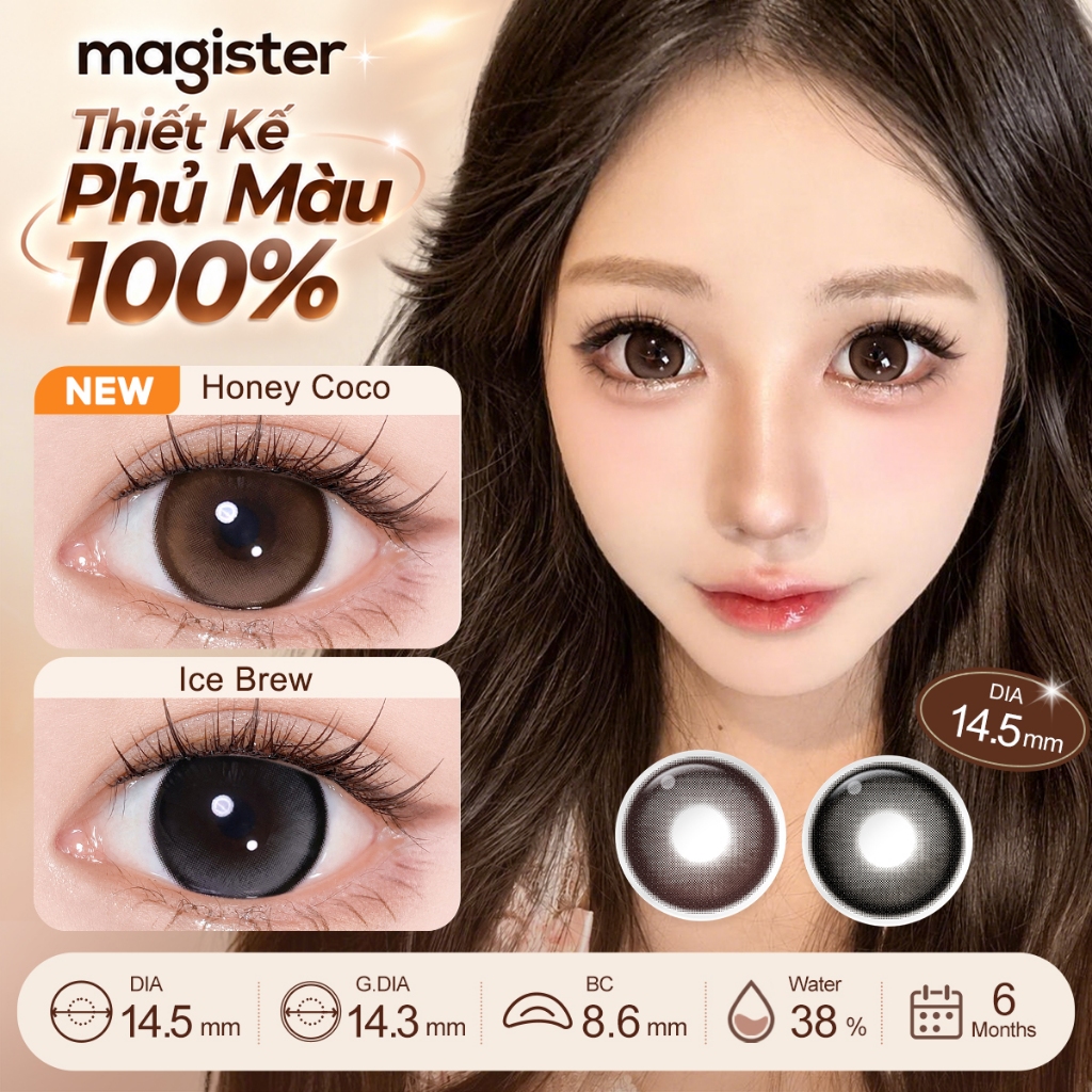 Lens Magister kính áp tròng 14.5mm 1 hộp 2 chiếc Lumina Honey Coco/Ice Brew…