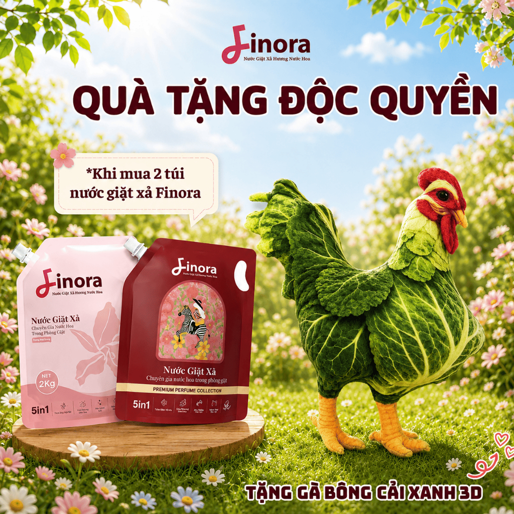 [Tặng 1 Gà Bông Cải Xanh] Combo 2 Nước Giặt Xả Finora - Lưu Hương Đa Tầng