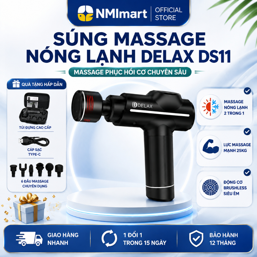 Súng Massage toàn thân Nóng Lạnh DELAX DS11 Massage Cơ Brush, Massage thư giãn - Phục hồi cơ