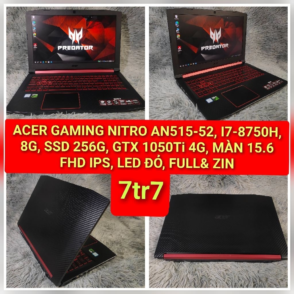 LAPTOP ACER NITRO AN515-52 GAMING, I7-8750H, 8G, SSD 128G & HDD 500G, GTX 1050Ti 4G, MÀN 15.6IN FHD,