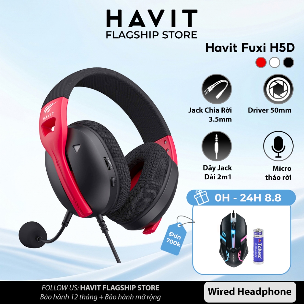 Tai Nghe Chụp Tai Có Dây Havit Fuxi H5D | Driver Lớn | Đệm Bọt Hoạt Tính