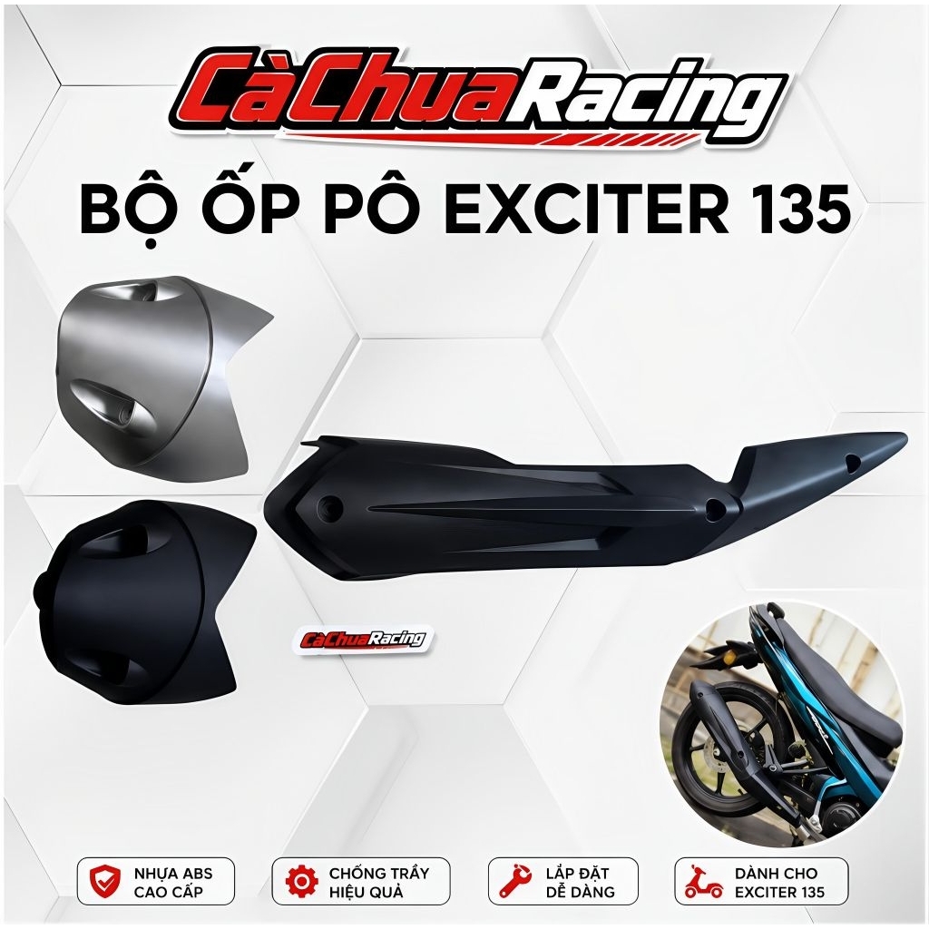 CàChuaRC - Bộ Ốp Pô Exciter 135 Mẫu LC V6 Malay, Ốp Che Bô, Chụp Đuôi Bô Xe Ex135