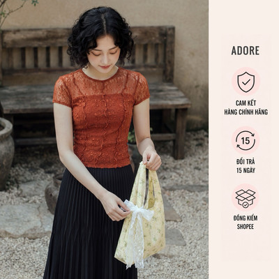[ ADORE ] Áo thun ren can mảnh màu kem/đen/cam 611TS3001