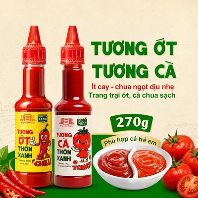Combo 2 món gồm Tương ớt và Tương cà Thôn Xanh 270g Ít cay ít mặn trẻ em dùng được Làng Chài Xưa