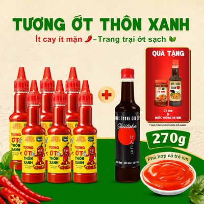 [Tặng ớt rim & tương ăn bún] Combo 6 Tương ớt 270g và Nước tương Shiitake 525ml Làng Chài Xưa