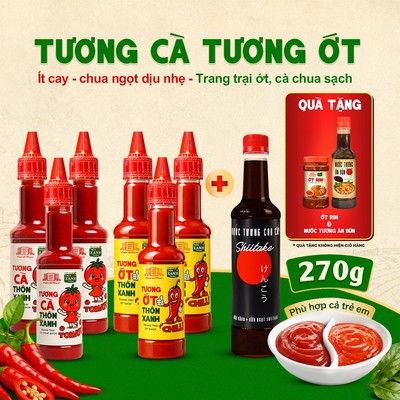[Tặng ớt rim & tương ăn bún] Combo 3 Tương ớt - 3 Tương cà 270g - Nước tương 525ml Làng Chài Xưa