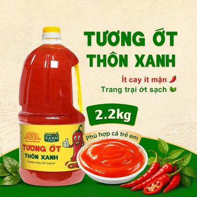 [Chai 2.2Kg] Tương ớt Thôn Xanh ít cay ít mặn trẻ em dùng được trang trại ớt sạch Làng Chài Xưa