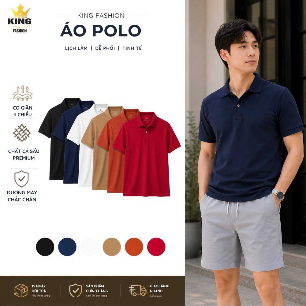 Áo Polo Nam King Fashion Cá Sấu Premium - Thoáng khí co giãn 4 chiều AO-POLO