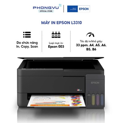 Máy In Epson EcoTank L3210 / L3310 A4 - In Scan Copy, USB 2.0, 5760 x 1440 DPI- Bảo Hành 24 Tháng