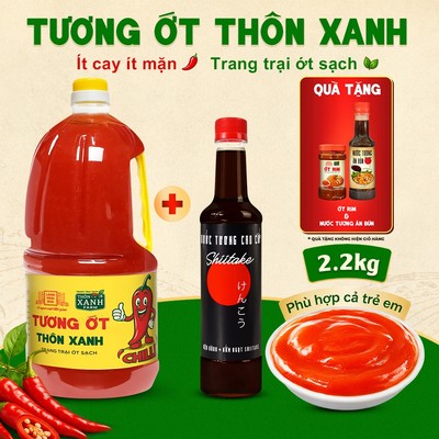 [Tặng Nước tương ăn bún và Ớt Rim] Combo Tương ớt Làng Chài Xưa 2.2Kg và Nước tương Shiitake 525ml