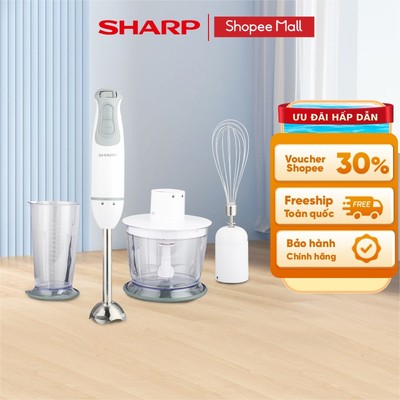 Máy Xay Cầm Tay Sharp EM-H076SV-WH 0.7L Kèm Cây Đánh Trứng [600W] BH 12 Tháng
