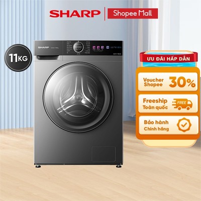 [LẮP ĐẶT 0Đ HCM] Máy giặt lồng ngang SHARP 11kg ES-FC111DB-DG | Động cơ BLDC Inverter tiết kiệm điện | Màu Xám Đậm