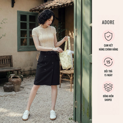 [ ADORE ] Chân váy A basic 6 khuy màu Đen/Karo đen trắng 613SK0003