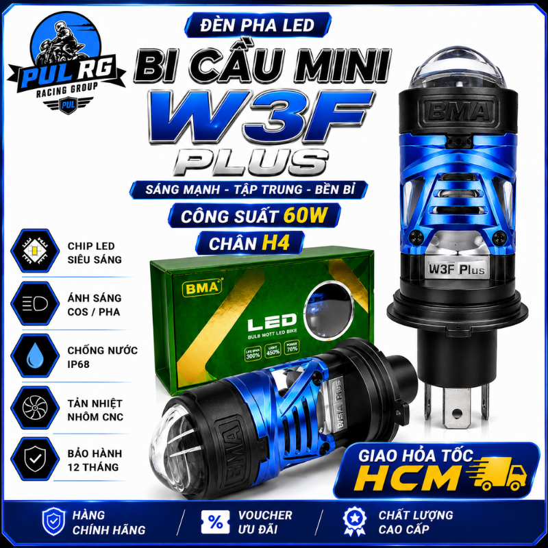 Đèn pha led Bi Cầu Mini BMA W3F Plus 60W 5500K Chip Osram 7070, Lắp Xe Máy Ô Tô, Bản Mới 2025