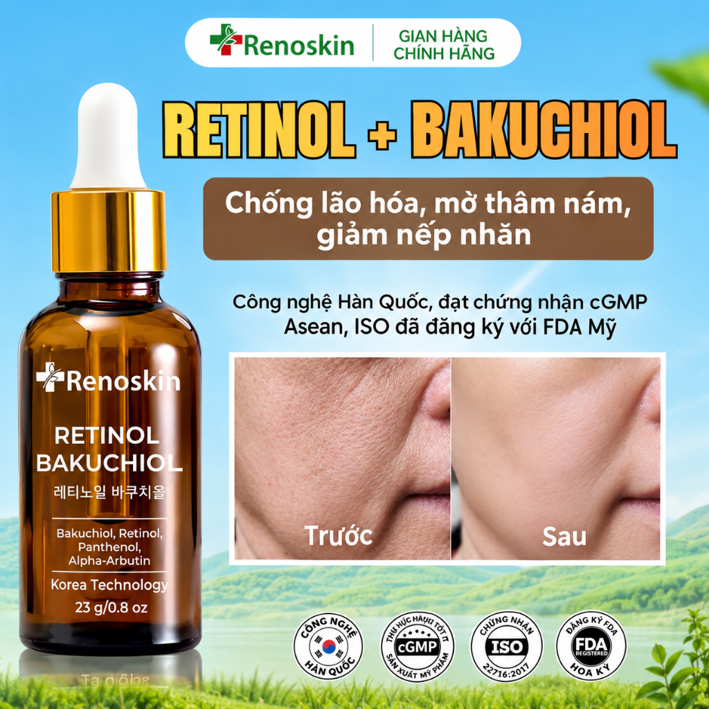 [DEAL THÁNG 10]Serum Chống Lão Hóa, Mờ Thâm Nám Retinol Bakuchiol Renoskin 20G - Sáng Da, Mờ Nếp Nhăn Hiệu Quả