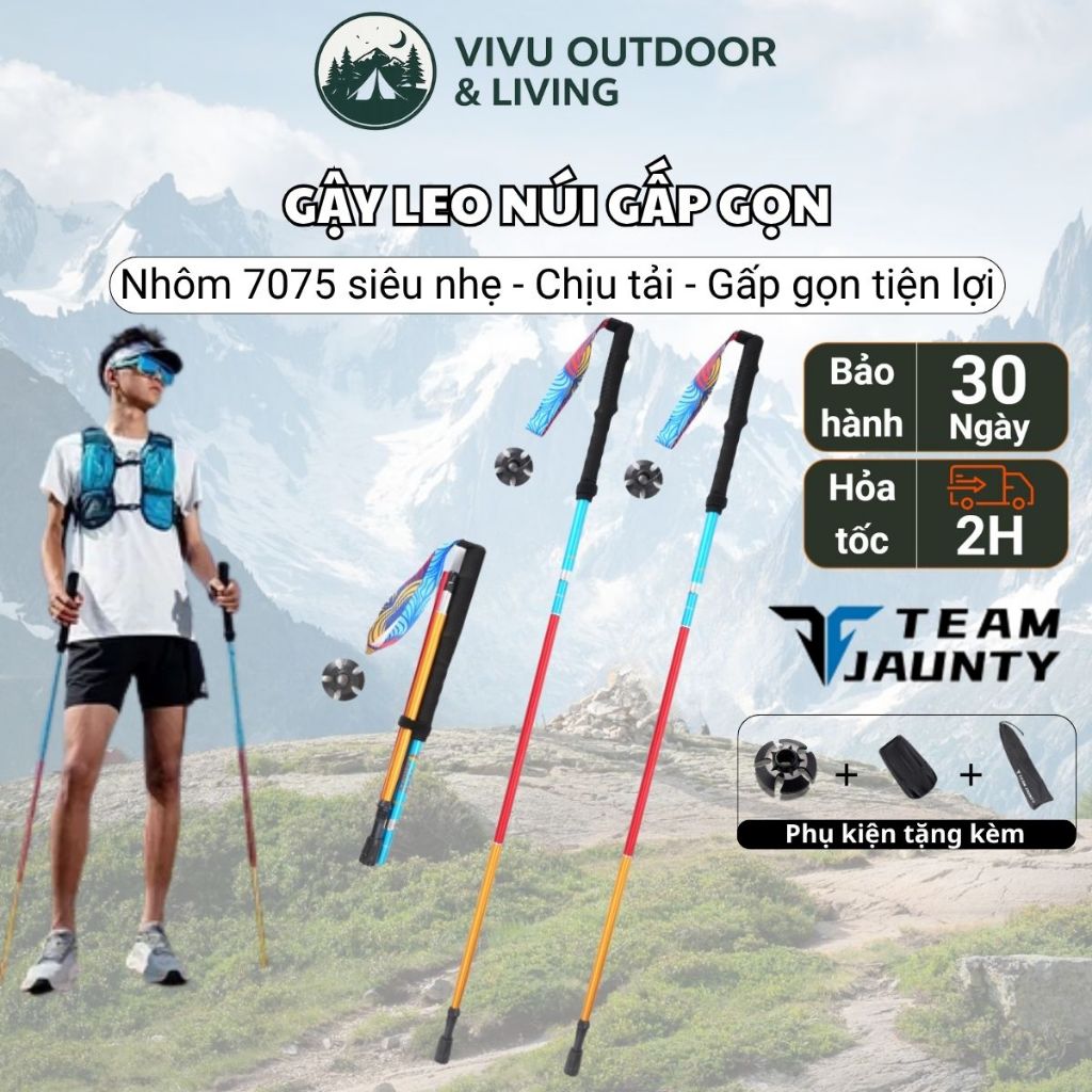 Gậy leo núi, chạy bộ đường dài gấp gọn hợp kim nhôm 7075 siêu nhẹ Team Jaunty dài 105-125cm