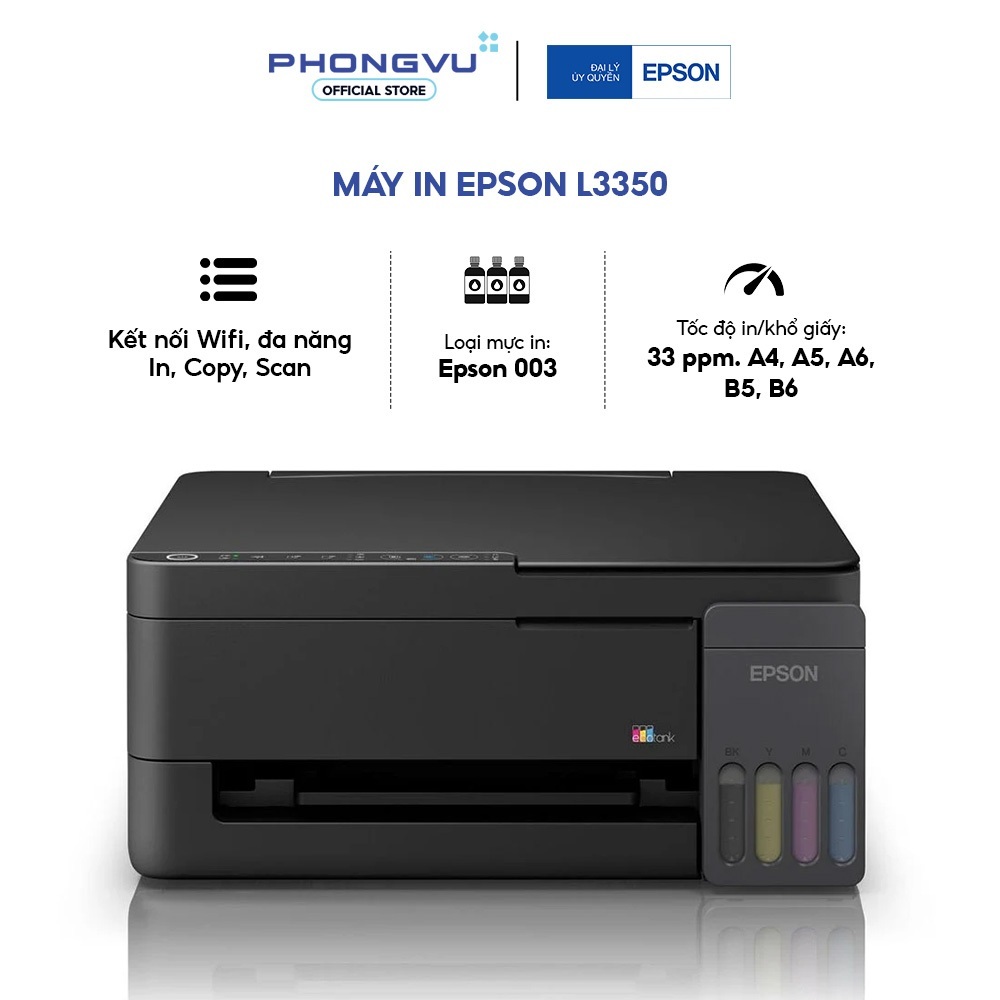 Máy In Epson EcoTank L3250 / L3350 A4 - In Scan Copy, Wi-Fi, 5760 x 1440 DPI - Bảo Hành 24 Tháng