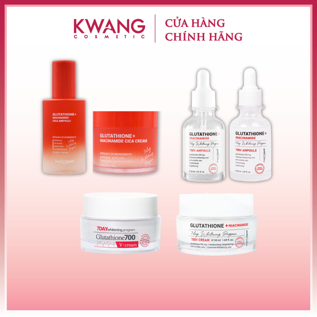 Combo Serum&Kem Dưỡng Angel's Liquid Glutathione 7DAY& 700 V-Ampoule và Glutathione Niacinamide Cica