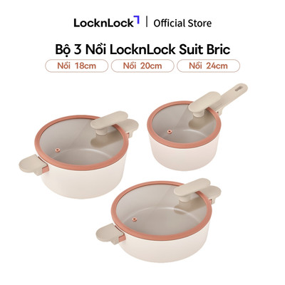 Bộ 3 Nồi/Chảo Chống Dính Suit Bric LocknLock pot dùng được bếp từ, bếp gas, bếp hồng ngoại và bếp điện