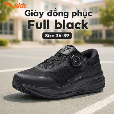 ANTA Kids Giày Tập Thể Thao Học Sinh Nữ Full Black EBUFFER Pro Khóa Habu Êm Chân Trống Trượt 1226A7711U