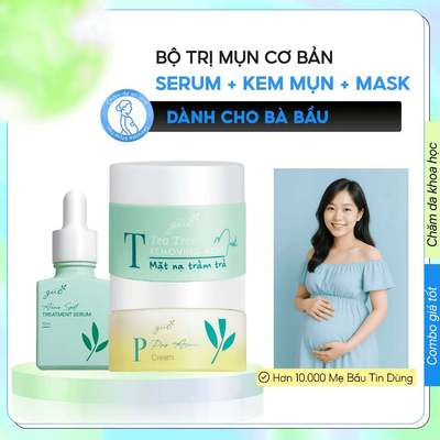 Combo Kiềm Dầu Cải Thiện Mụn Serum + Kem Mụn + Mask Tràm Trà Dành Cho Mẹ Bầu GUO