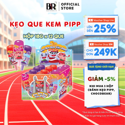 Kẹo Que Kem Pipp Nhiều Vị Hương Dâu, Hương Nho Và Hương CoCa 18G x 12 Que