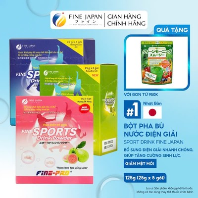 Bột pha bù nước điện giải Sport Drink FINE JAPAN hương dưa lưới, hương chanh dây ,hương ổi hồng hộp 5 gói